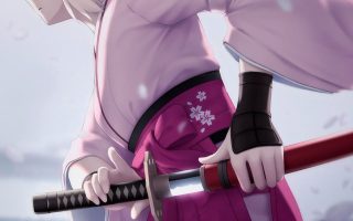 HD wallpaper white haired animated woman with katana illustration anime anime girls