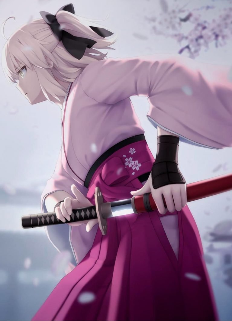 HD wallpaper white haired animated woman with katana illustration anime anime girls