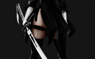 HD wallpaper white haired female anime character with sword illustration