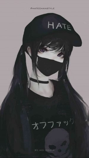 HD wallpaper woman in black shirt illustration female anime character with mouth mask eillustration