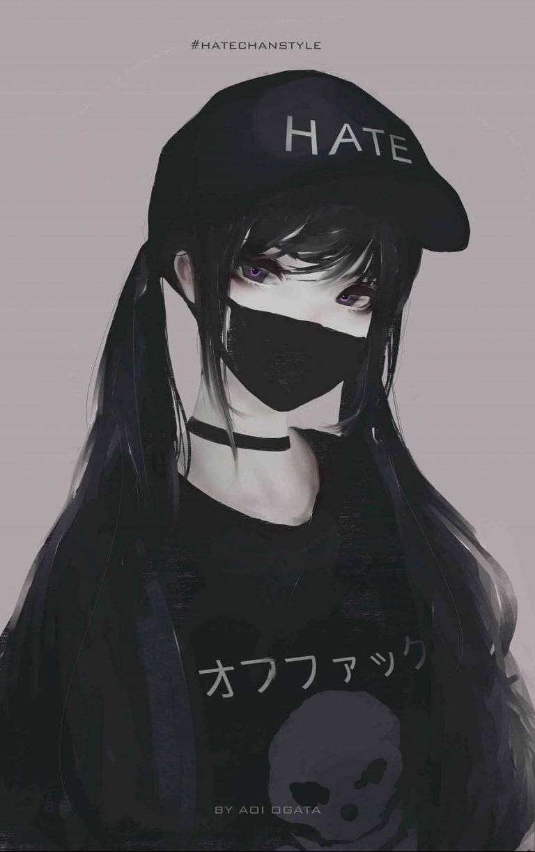 HD wallpaper woman in black shirt illustration female anime character with mouth mask eillustration