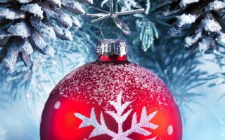 HD wallpaper red and white Christmas bauble with Christmas tree snow decoration christmas cards scaled