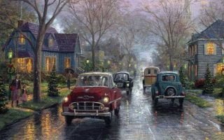 HD wallpaper street painting Christmas lights Thomas Kinkade christmas decoration christmas cards