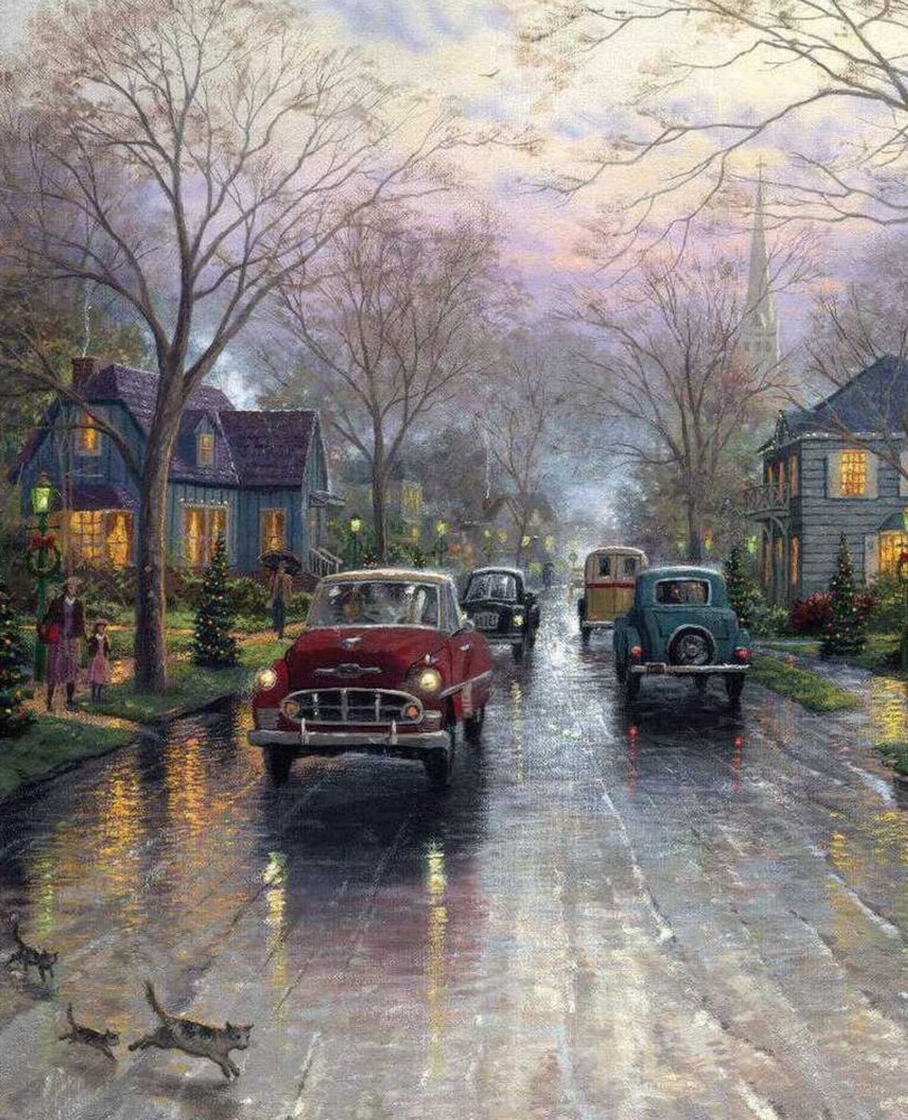 HD wallpaper street painting Christmas lights Thomas Kinkade christmas decoration christmas cards