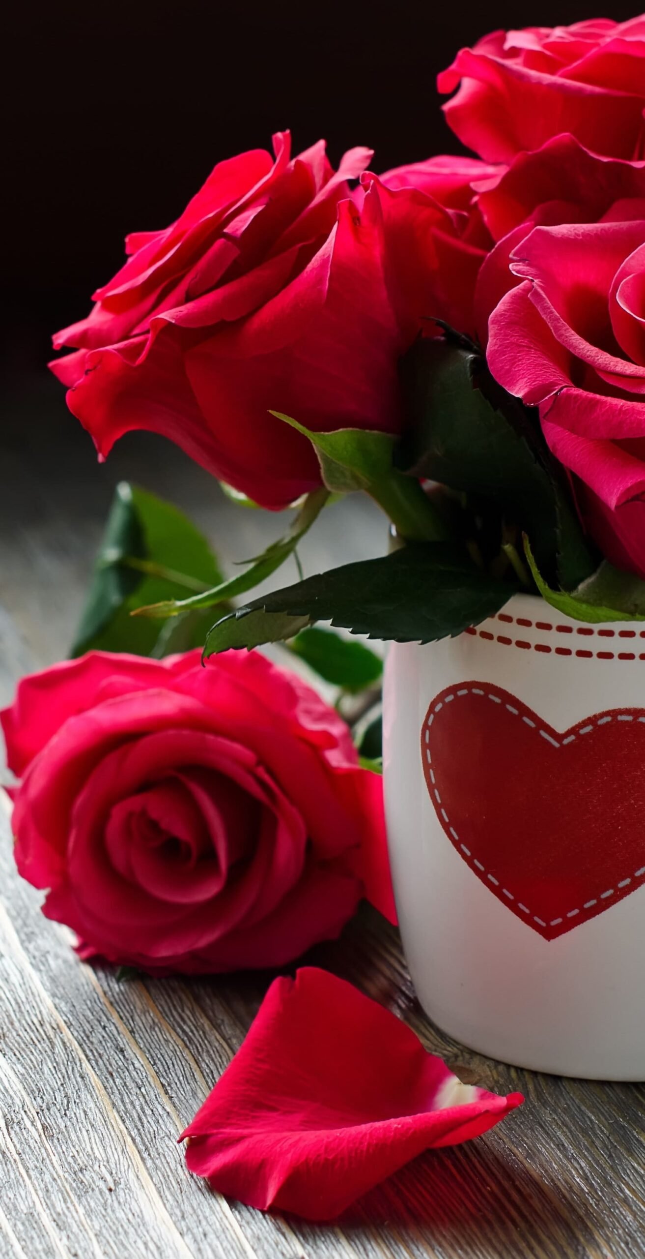 HD wallpaper Roses flowers heart red rose with white ceramic coffee cup Valentines Day cards scaled