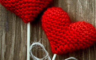 HD wallpaper valentines cards two red crochet heart decors wood Valentines Day wooden surface