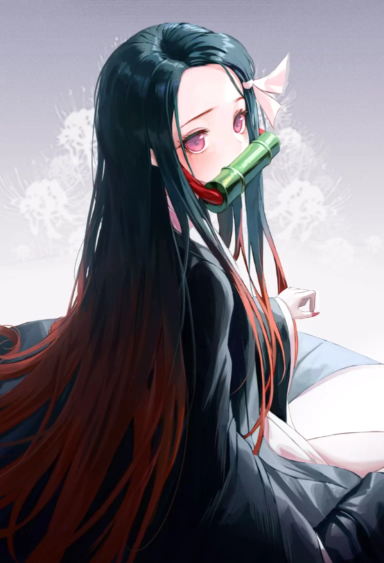 4K Black hair Demon Slayer Nezuko Wallpaper Kimetsu no yaiba Anime iPhone Wallpapers Digital Art scaled