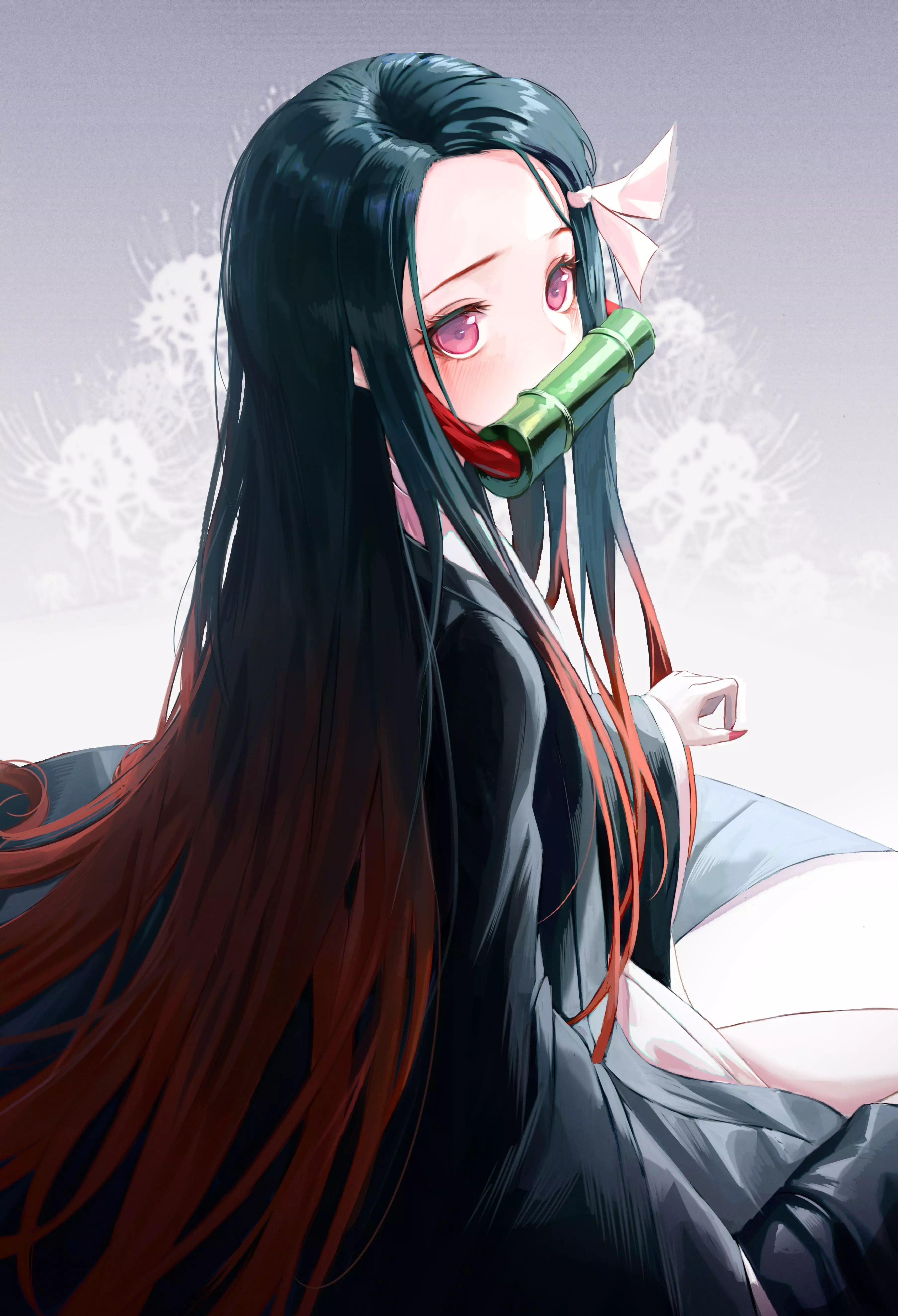 4K-Black hair-Demon Slayer-Nezuko Wallpaper-Kimetsu no yaiba-Anime iPhone Wallpapers-Digital Art