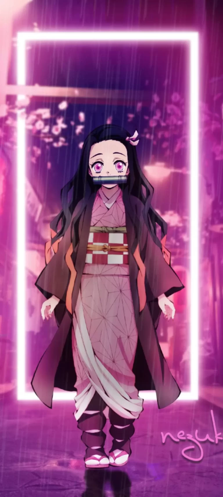 Neon 4K Demon Slayer Nezuko Wallpaper Kimetsu no yaiba Anime iPhone Wallpapers Digital Art
