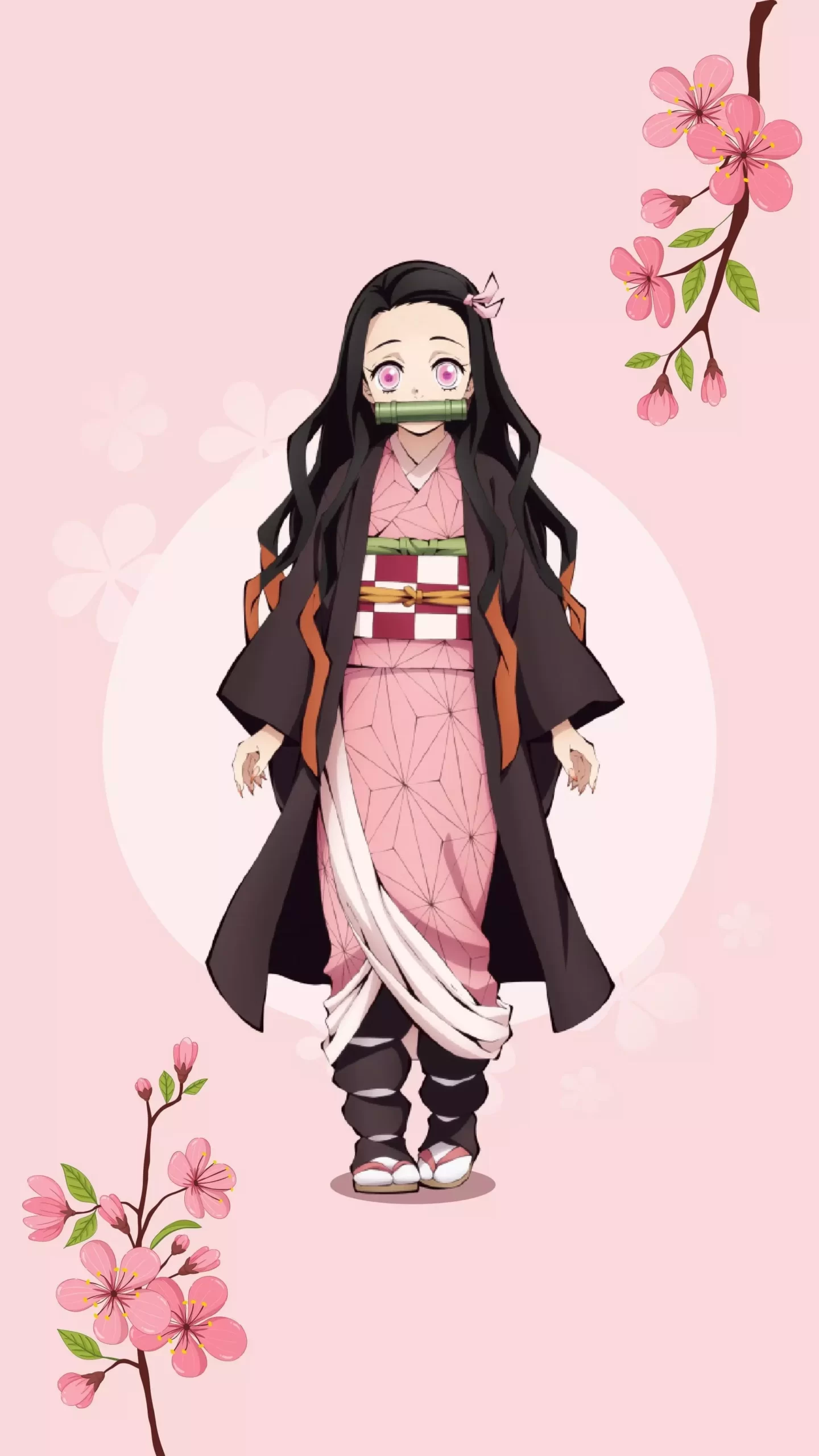 Pink 4K Demon Slayer Nezuko Wallpaper Kimetsu no yaiba Anime iPhone Wallpapers Digital Art scaled