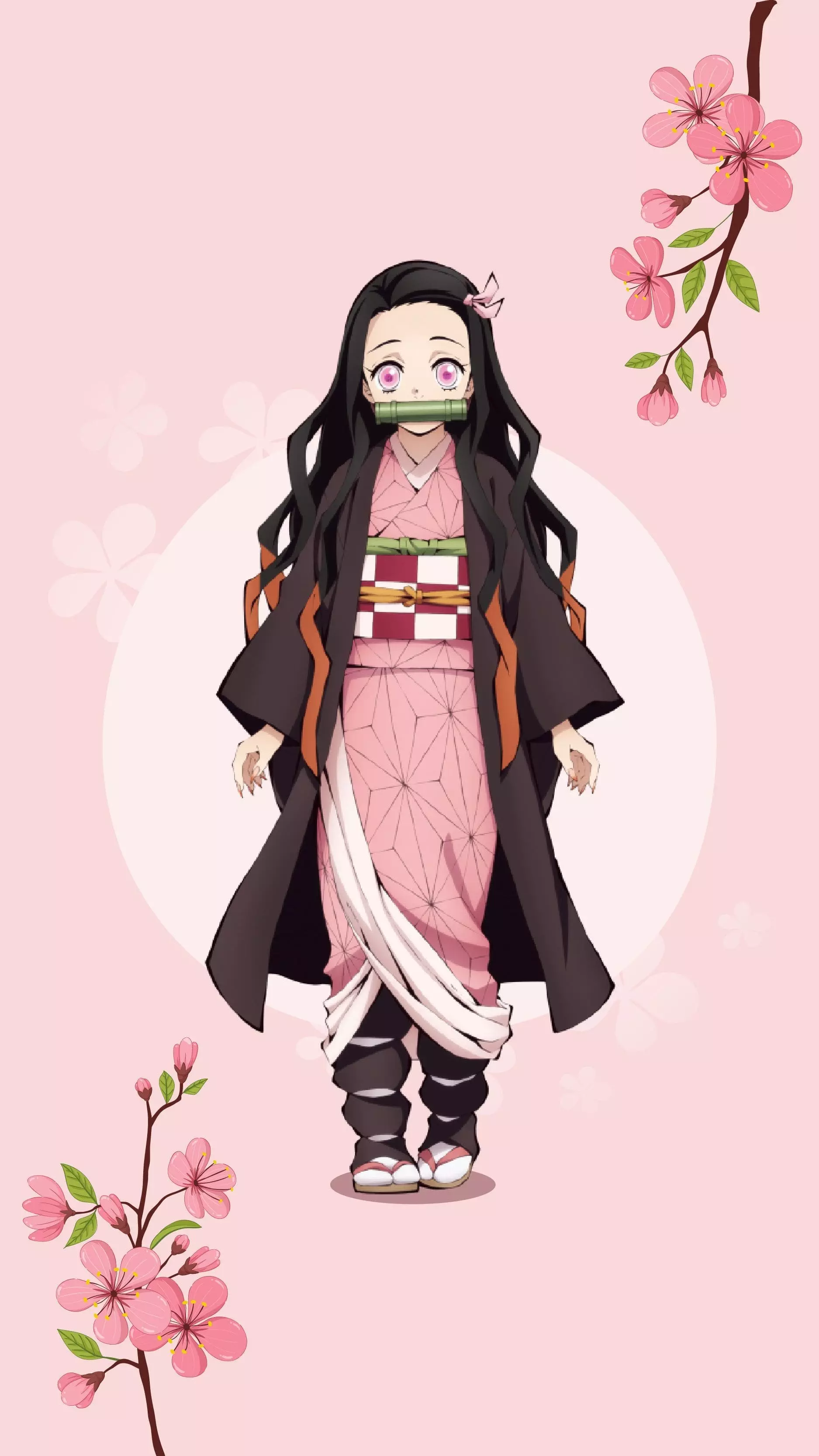 Pink-4K-Demon Slayer-Nezuko Wallpaper-Kimetsu no yaiba-Anime iPhone Wallpapers-Digital Art