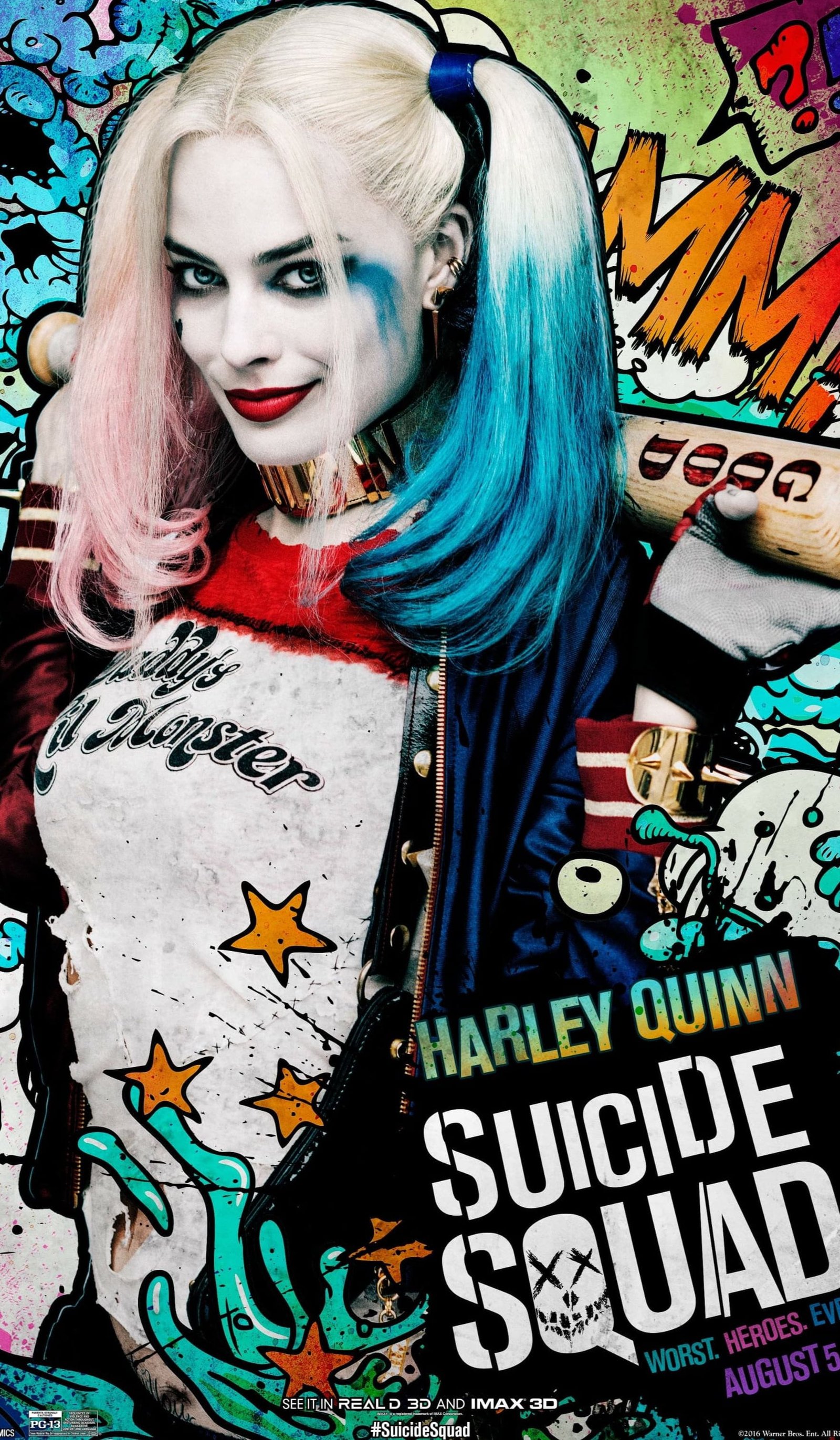 iphone 13 pro max wallpaper, Suicide Squad Harley Quinn digital wallpaper, Margot Robbie, DC Comics