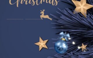 Blue and yellow minimalist Merry christmas card Aesthetic Christmas Background